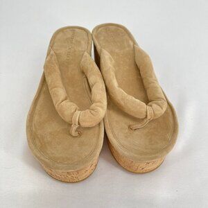 Veronica Beard Geno Wedge Sandals Size 8.5 Cork Tan Suede